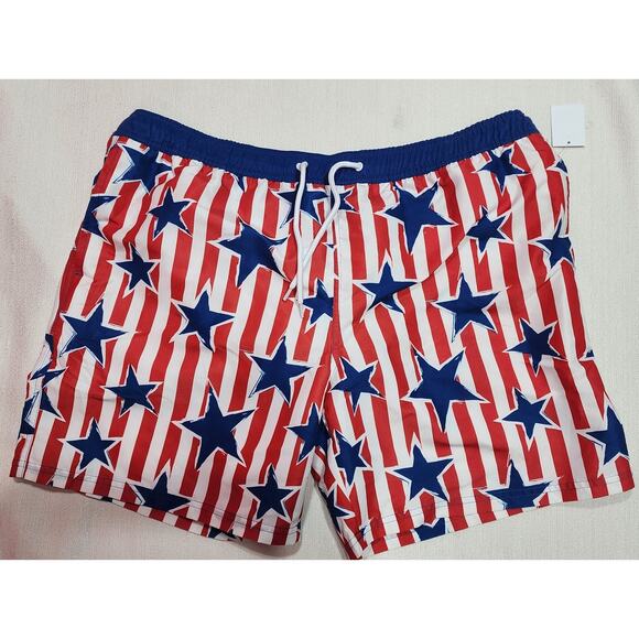 Mad Engine Men's XL Elastic Waist Stars & Stripes USA Flag Swim Trunks - Picture 3 of 7